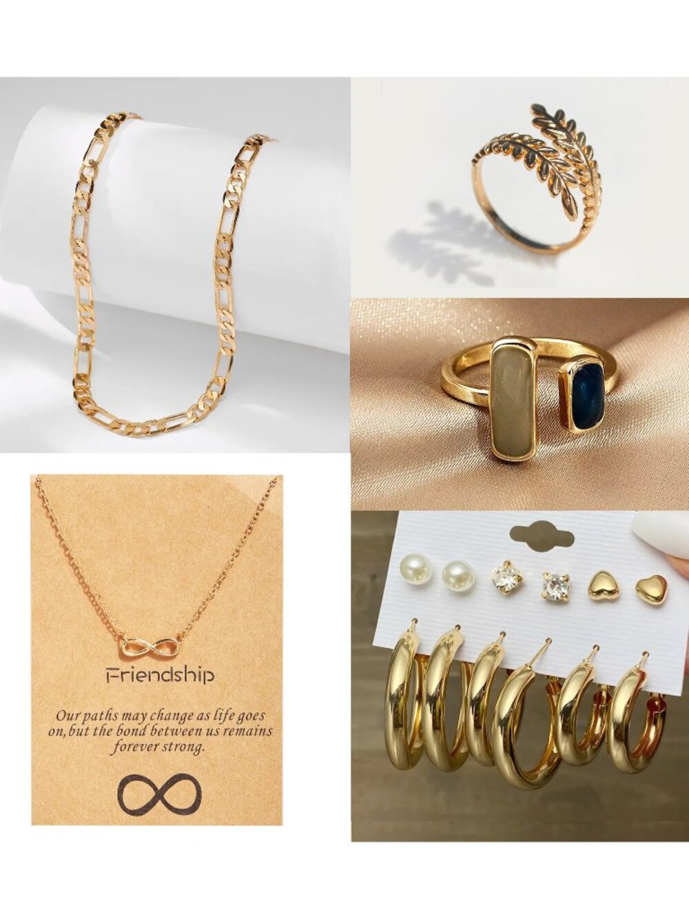 Stainless Steel Jewelry Lot Mixed Rings Necklaces Earrings Gold Tone New